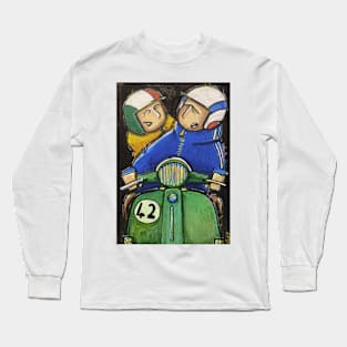 Retro Scooter, Classic Scooter, Scooterist, Scootering, Scooter Rider, Mod Art Long Sleeve T-Shirt